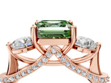 Rose gold Fancy Green Asscher Cut Diamond Three-Stone Ring with Prong Setting and Pavé Band_4