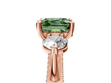 Rose gold Fancy Green Asscher Cut Diamond Three-Stone Ring with Prong Setting and Pavé Band_5