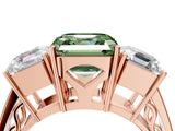 Rose gold Fancy Green Asscher Cut Diamond Three-Stone Ring with Prong Setting and Textured Band_4
