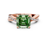 Rose gold Fancy Green Asscher  Cut Diamond Twist Band Solitaire with Prong Setting_22
