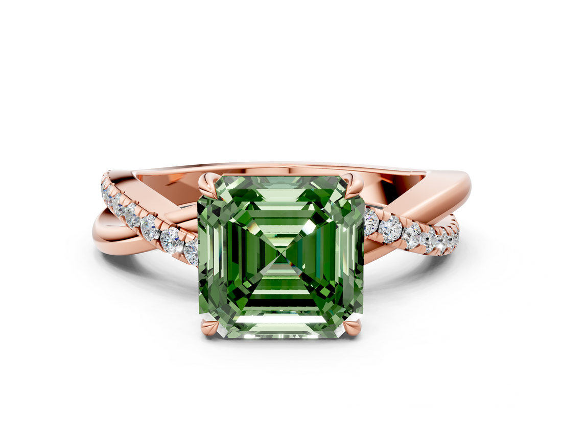 Rose gold Fancy Green Asscher  Cut Diamond Twisted Band with Pavé Setting and Four-Prong Setting_17