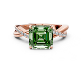Rose gold Fancy Green Asscher  Cut Diamond Twisted Band with Pavé Setting and Four-Prong Setting_17