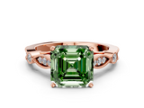 Rose gold Fancy Green Asscher  Cut Diamond with Milgrain Marquise and Bezel Accents on a Solitaire Band with Prong Setting_17