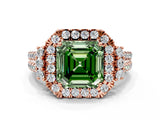 Rose gold Fancy Green Asscher  Cut Double Halo Diamond Engagement Ring with Pave Band and Four-Prong Setting_26