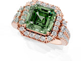 Rose gold Fancy Green Asscher  Cut Double Halo Diamond Engagement Ring with Pave Band and Four-Prong Setting_27