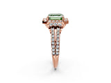 Rose gold Fancy Green Asscher  Cut Double Halo Diamond Engagement Ring with Pave Band and Four-Prong Setting_28