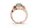 Rose gold Fancy Green Asscher  Cut Double Halo Diamond Engagement Ring with Pave Band and Four-Prong Setting_29