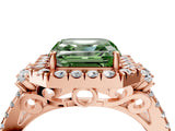 Rose gold Fancy Green Asscher  Cut Double Halo Diamond Engagement Ring with Pave Band and Four-Prong Setting_30