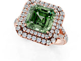 Rose gold Fancy Green Asscher  Cut Double Halo Split Shank Diamond Ring with Prong Setting_47