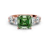 Rose gold Fancy Green Asscher  Cut Five-Stone Prong Set Diamond Ring with Classic Band_29
