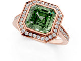 Rose gold Fancy Green Asscher Cut Halo Bezel Diamond Pave Band Ring_1