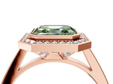 Rose gold Fancy Green Asscher Cut Halo Bezel Diamond Pave Band Ring_4