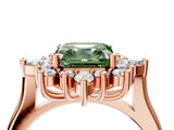 Rose gold Fancy Green Asscher Cut Halo Diamond Cluster Ring with Marquise and Round Stones on a White Gold Band with Prong Setting_4