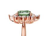 Rose gold Fancy Green Asscher Cut Halo Diamond Cluster Ring with Marquise and Round Stones on a White Gold Band with Prong Setting_5