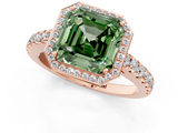 Rose gold Fancy Green Asscher  Cut Halo Diamond Engagement Ring with Pave Band and Four-Prong Setting_18