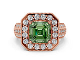 Rose gold Fancy Green Asscher Cut Halo Diamond Engagement Ring with Pave Split Shank and Four-Prong Setting_12