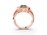 Rose gold Fancy Green Asscher Cut Halo Diamond Engagement Ring with Pave Split Shank and Four-Prong Setting_15