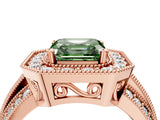 Rose gold Fancy Green Asscher Cut Halo Diamond Engagement Ring with Pave Split Shank and Four-Prong Setting_16