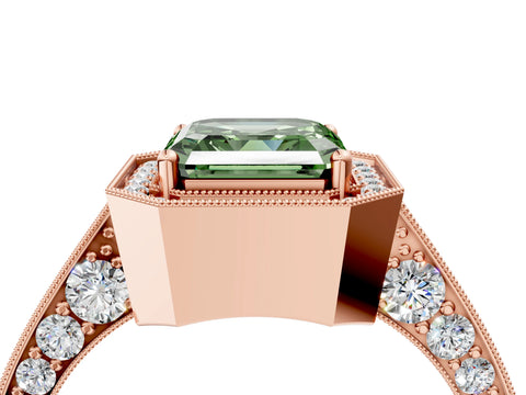 Rose gold Fancy Green Asscher Cut Halo Diamond Engagement Ring with Split Shank Band and Four-Prong Setting_4