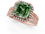 Rose gold Fancy Green Asscher  Cut Halo Diamond Engagement Ring with Split Shank and Four-Prong Setting_1