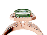 Rose gold Fancy Green Asscher  Cut Halo Diamond Engagement Ring with Split Shank and Four-Prong Setting_4