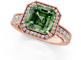 Rose gold Fancy Green Asscher  Cut Halo Diamond Pave Band Ring with Four-Prong Setting_1