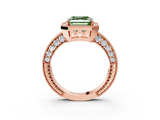 Rose gold Fancy Green Asscher  Cut Halo Diamond Pave Band Ring with Four-Prong Setting_3