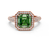 Rose gold Fancy Green Asscher  Cut Halo Diamond Pave Band with Four-Prong Setting_18
