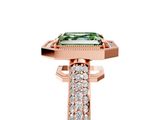 Rose gold Fancy Green Asscher  Cut Halo Diamond Pave Band with Four-Prong Setting_23