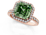 Rose gold Fancy Green Asscher Cut Halo Diamond Pave Band with Prong Setting_1