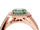 Rose gold Fancy Green Asscher Cut Halo Diamond Ring with Beaded Split Shank and Four-Prong Setting_4