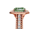 Rose gold Fancy Green Asscher Cut Halo Diamond Ring with Beaded Split Shank and Four-Prong Setting_5