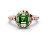 Rose gold Fancy Green Asscher  Cut Halo Diamond Ring with Channel Set Band and Four-Prong Setting_45
