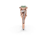 Rose gold Fancy Green Asscher Cut Halo Diamond Ring with Milgrain and Bezel Accents on a Split Shank Band_14