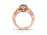 Rose gold Fancy Green Asscher Cut Halo Diamond Ring with Milgrain and Bezel Accents on a Split Shank Band_15