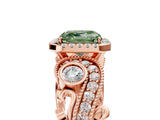 Rose gold Fancy Green Asscher Cut Halo Diamond Ring with Milgrain and Bezel Accents on a Split Shank Band_17