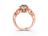 Rose gold Fancy Green Asscher Cut Halo Diamond Ring with Milgrain and Bezel Accents on a Split Shank Band_27