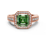 Rose gold Fancy Green Asscher  Cut Halo Diamond Ring with Pavé Band and Four-Prong Setting_28