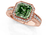 Rose gold Fancy Green Asscher  Cut Halo Diamond Ring with Pavé Band and Four-Prong Setting_29