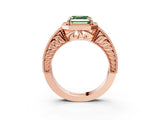 Rose gold Fancy Green Asscher  Cut Halo Diamond Ring with Pavé Band and Four-Prong Setting_31