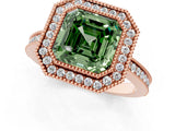 Rose gold Fancy Green Asscher  Cut Halo Diamond Ring with Pavé Band and Milgrain Prong Setting_49