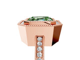 Rose gold Fancy Green Asscher  Cut Halo Diamond Ring with Pavé Band and Milgrain Prong Setting_53
