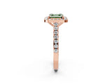 Rose gold Fancy Green Asscher Cut Halo Diamond Ring with Pavé Band and Three-Prong Setting_2