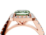 Rose gold Fancy Green Asscher Cut Halo Diamond Ring with Pavé Band and Three-Prong Setting_4