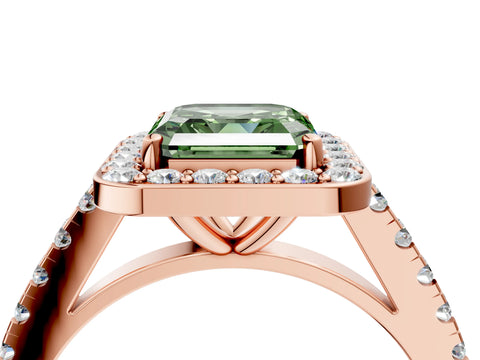 Rose gold Fancy Green Asscher Cut Halo Diamond Ring with Pavé Band and Three-Prong Setting_4