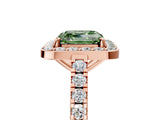 Rose gold Fancy Green Asscher Cut Halo Diamond Ring with Pavé Band and Three-Prong Setting_5