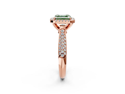 Rose gold Fancy Green Asscher Cut Halo Diamond Ring with Pavé Band_2