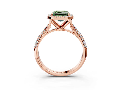 Rose gold Fancy Green Asscher Cut Halo Diamond Ring with Pavé Band_3