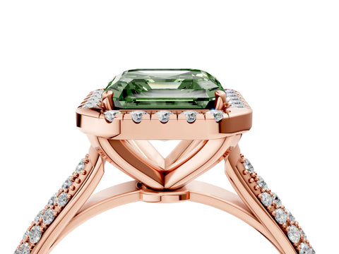 Rose gold Fancy Green Asscher Cut Halo Diamond Ring with Pavé Band_4