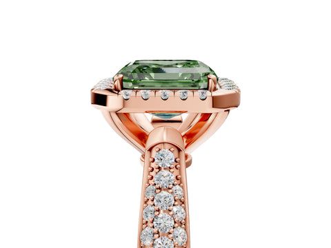 Rose gold Fancy Green Asscher Cut Halo Diamond Ring with Pavé Band_5
